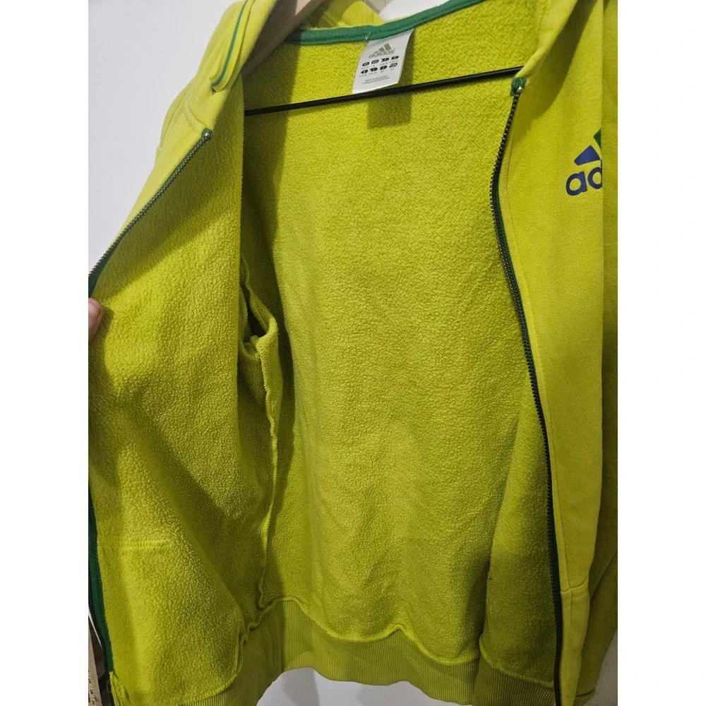 Adidas Womens Lime Green Full Zip Hoodie Thumbholes Size S Chartreuse Activewear